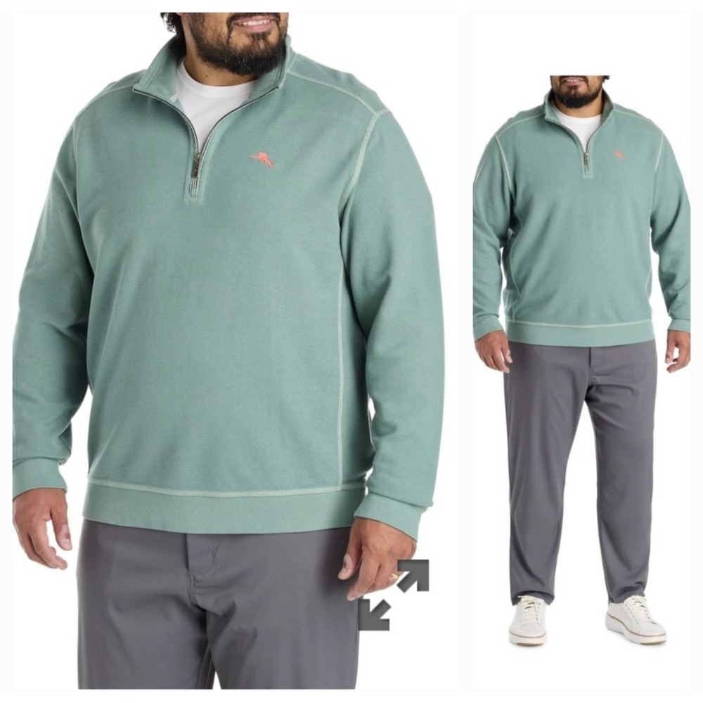 Tommy Bahama Mens Dark Spa Montego Bay Big & Tall 1/2 Zip Pullover Size 2XL XXL